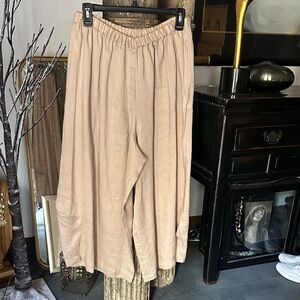 Moyuru Taupe Wide-Leg Linen-Blend Pants